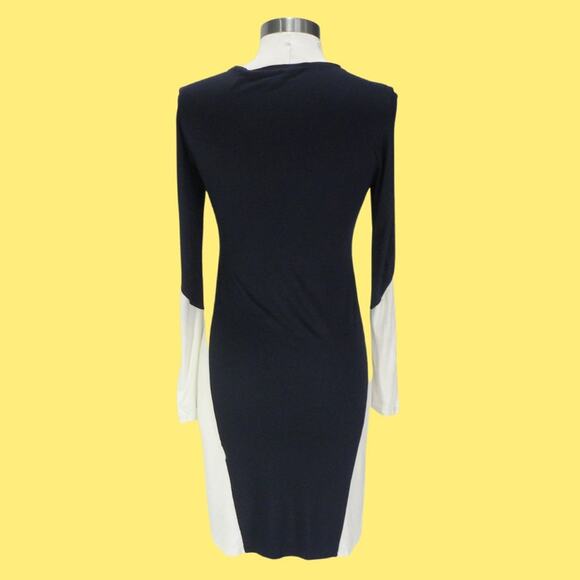 LACOSTE Navy White Color Block Stretch Jersey Pencil Dress Long Sleeve - Picture 3 of 8